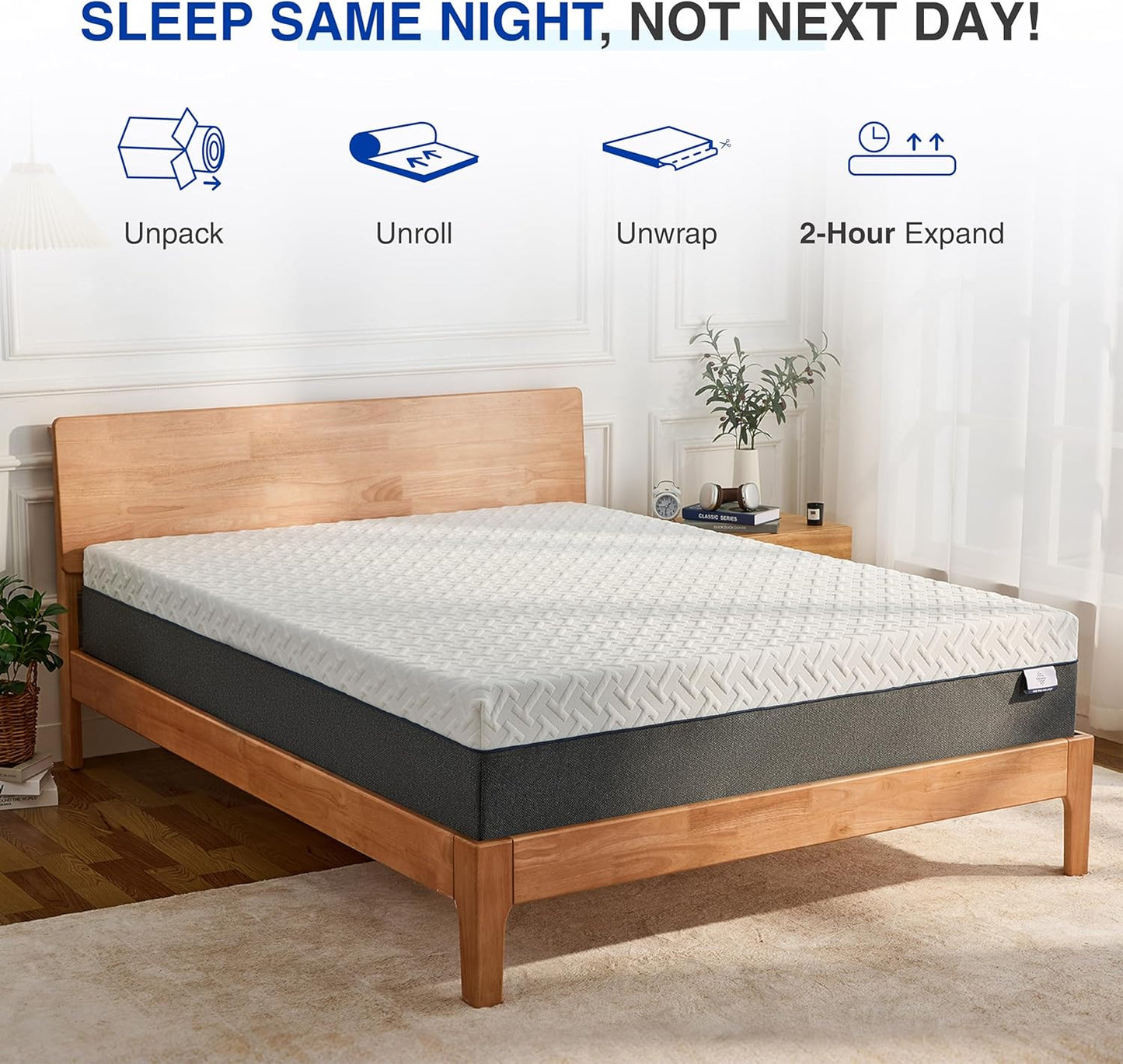 Queen Memory Foam Mattress, 12 Inch Queen Size Mattress in a Box, Green Tea Gel Infused Foam for Pressure Relief and Cool Sleep, Foam Made in USA, Certipur-Us Certified, Medium Firm