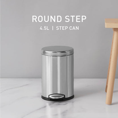 4.5 Liter / 1.2 Gallon round Bathroom Step Trash Can, Brushed Stainless Steel