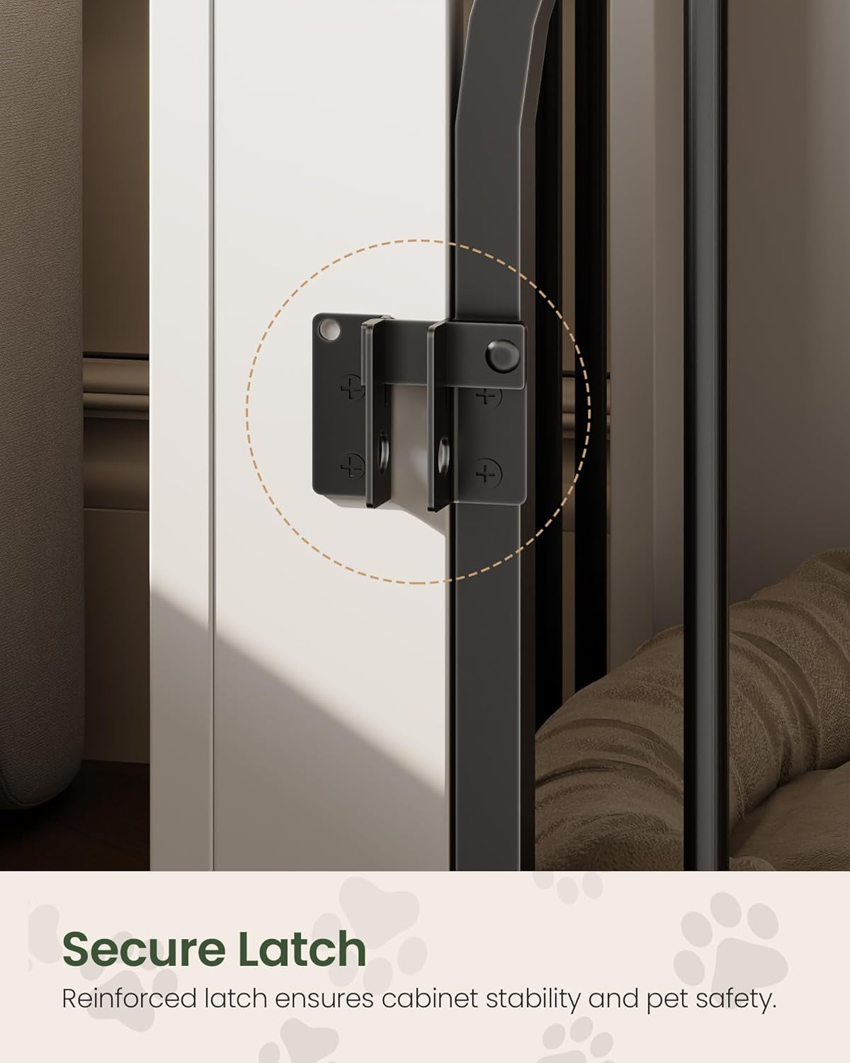 Dog Crate Furniture, Wooden Dog House with Charging Station and Storage Drawer, Indoor Pet Crate End Table for Small Breeds, for Living Room, Bedroom, White and Walnut MGW01UWL