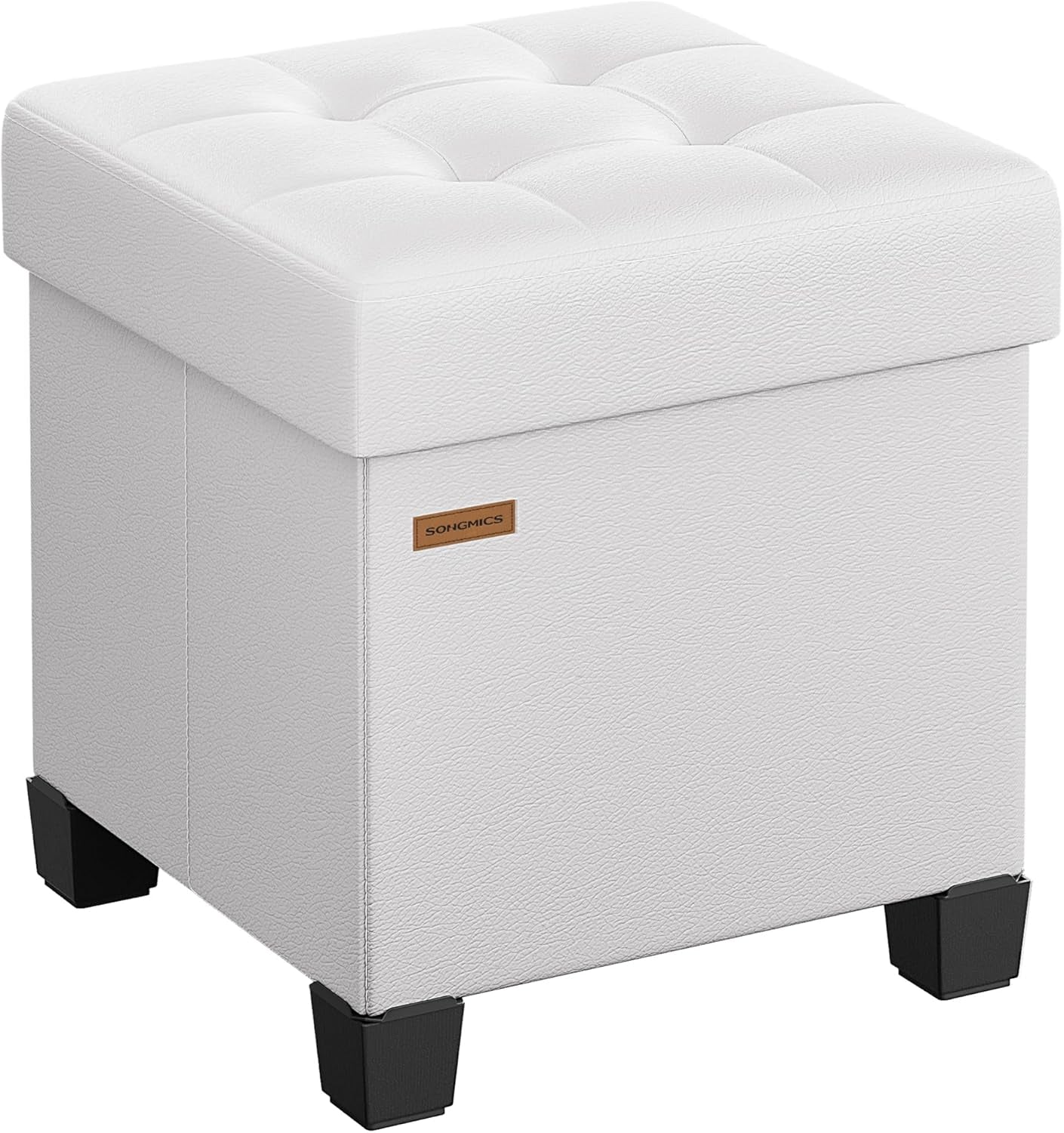 Storage Ottoman, Cube Ottoman with Legs, 15 X 15 X 15.7 Inches, Footstool, Footrest, 10 Gal. (37 L), Synthetic Leather, for Bedroom, Living Room, Dorm, Ink Black ULSF0512B02