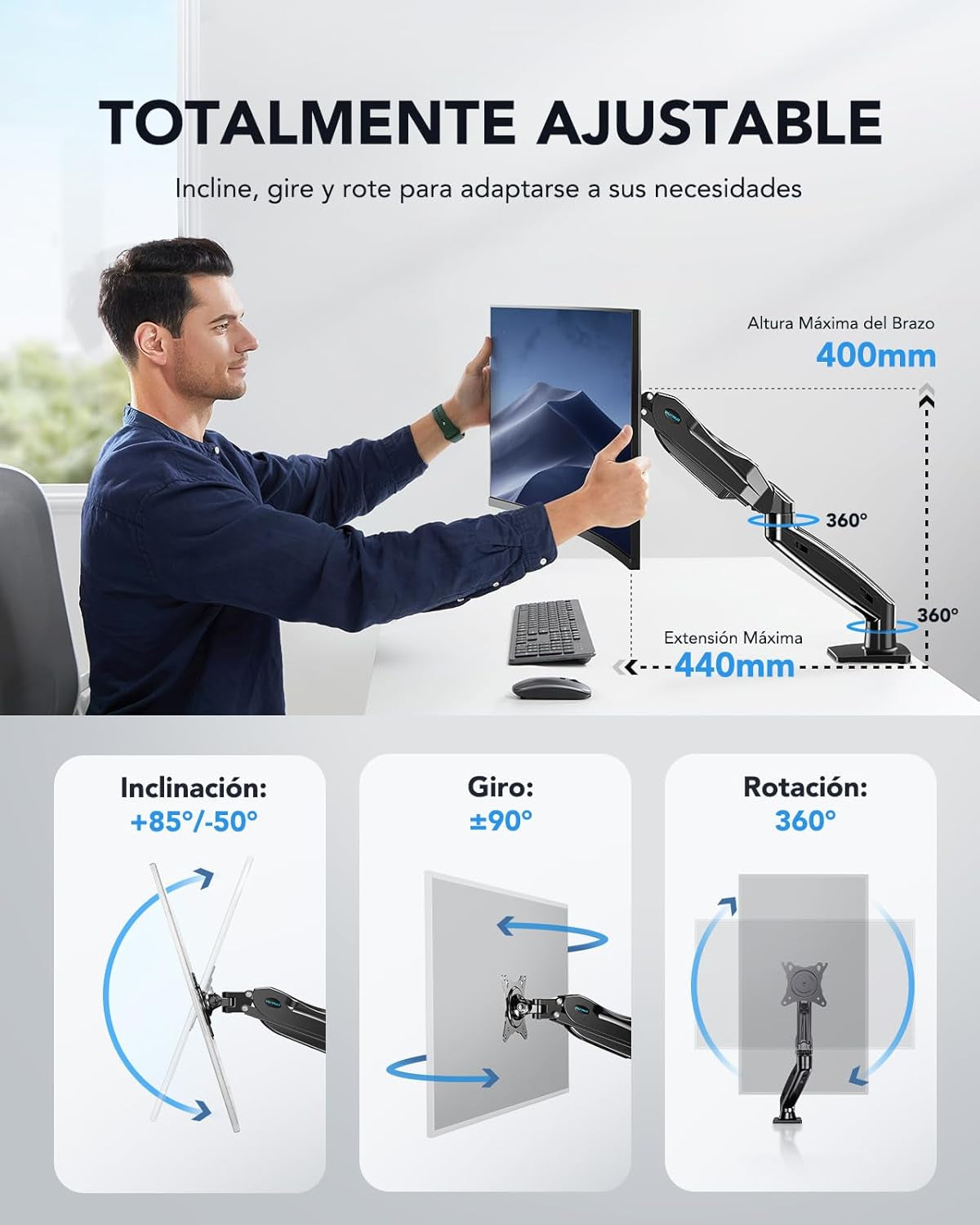 Single Monitor Mount, 13 to 32 Inch Monitor Arm, Adjustable Monitor Stand, Vesa Mount with Clamp and Grommet Base - Fits 4.4 to 19.8Lbs LCD Computer Monitors