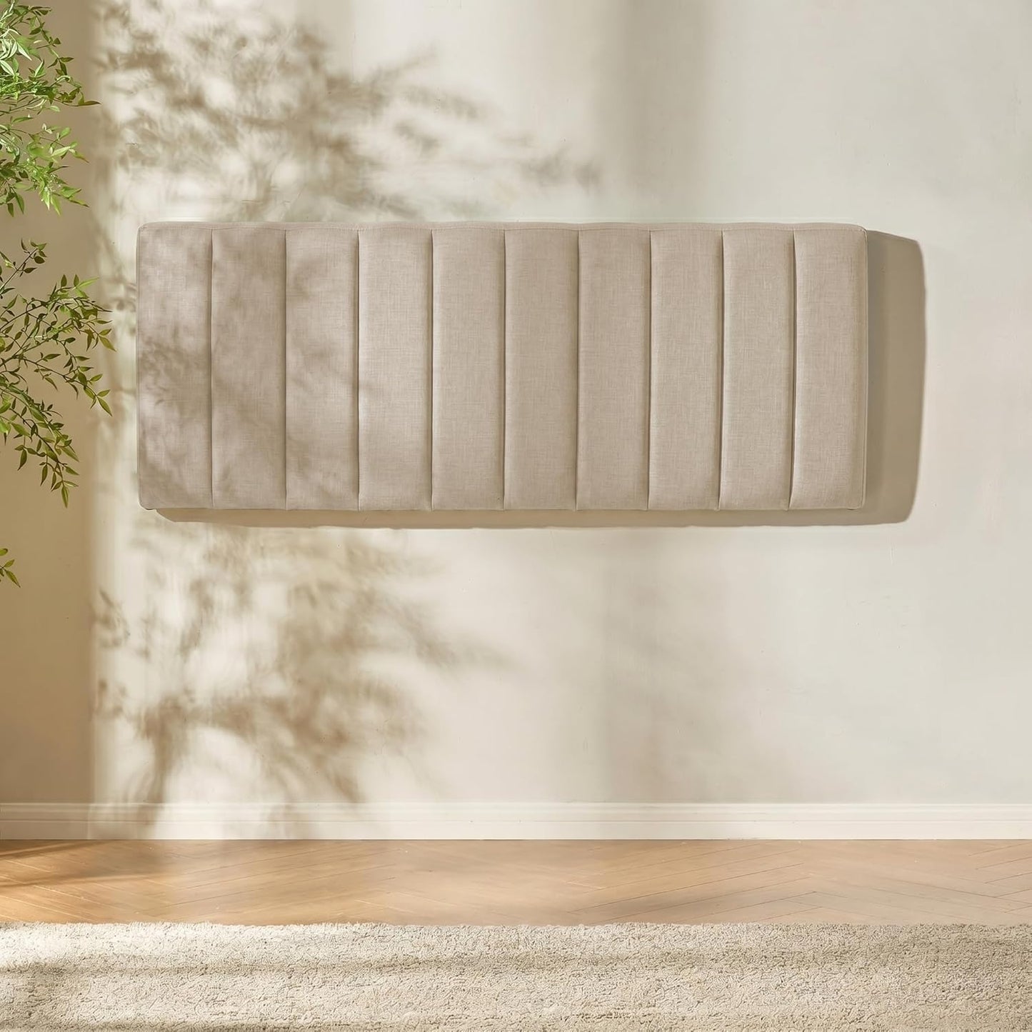 Upholstered Queen Headboard - Easy Assemble Channel Stitched Headboard Queen Size - Wall Mounted Headboards with 3D Soundproof Wall Panels Peel & Stick Floating Headboards, Beige