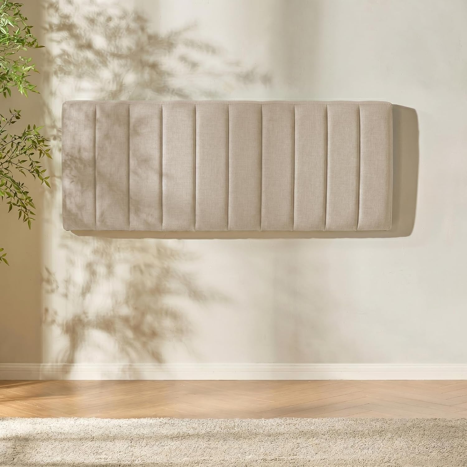 Upholstered Queen Headboard - Easy Assemble Channel Stitched Headboard Queen Size - Wall Mounted Headboards with 3D Soundproof Wall Panels Peel & Stick Floating Headboards, Beige