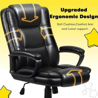 Home Office Chair, 400LBS Big and Tall Computer Chair Heavy Duty Design, Ergonomic High Back Cushion Lumbar Back Support, Adjustable Executive Leather with Armrest