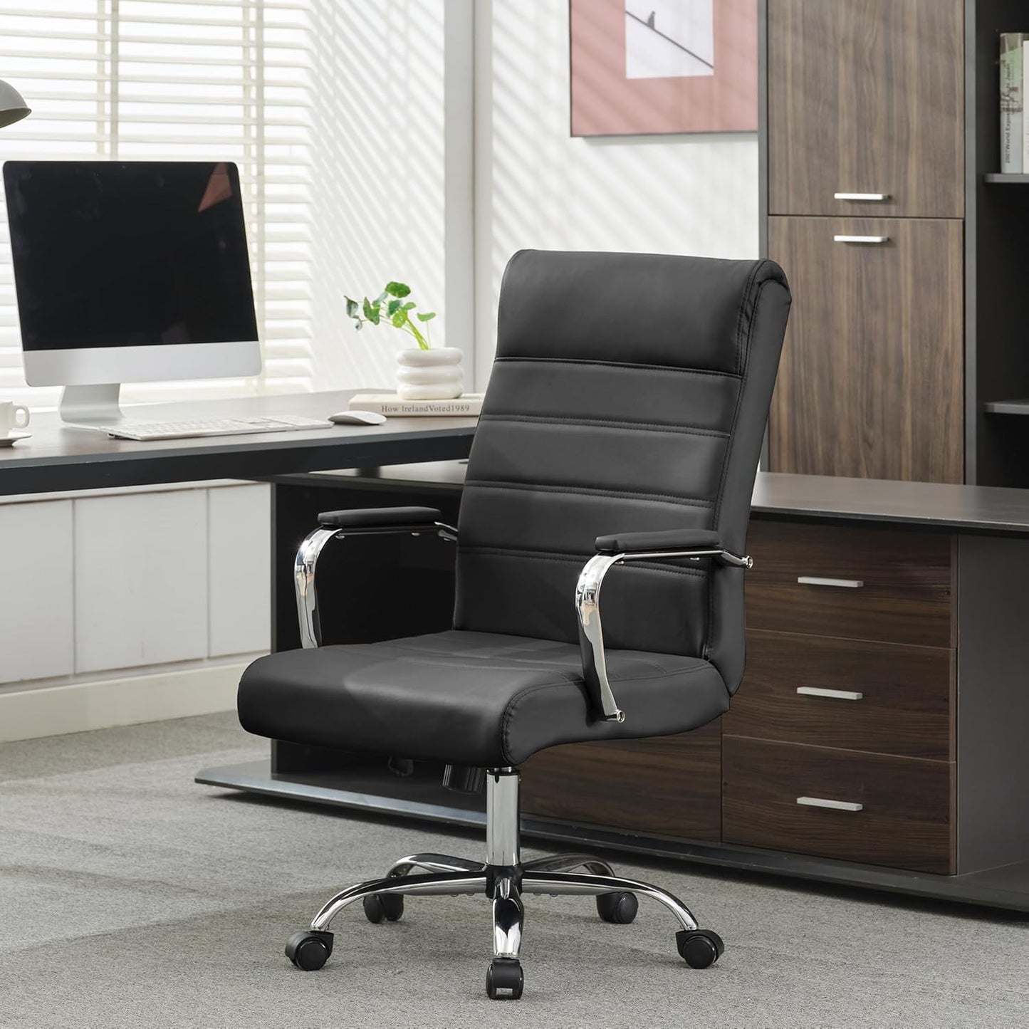 Office Desk Chair,Modern Leather Conference Room Chairs,High Back Ergonomic Home Ofiice Chair,Adjustable Height Swivel Executive Computer Chair with Padded Seat and Armrest
