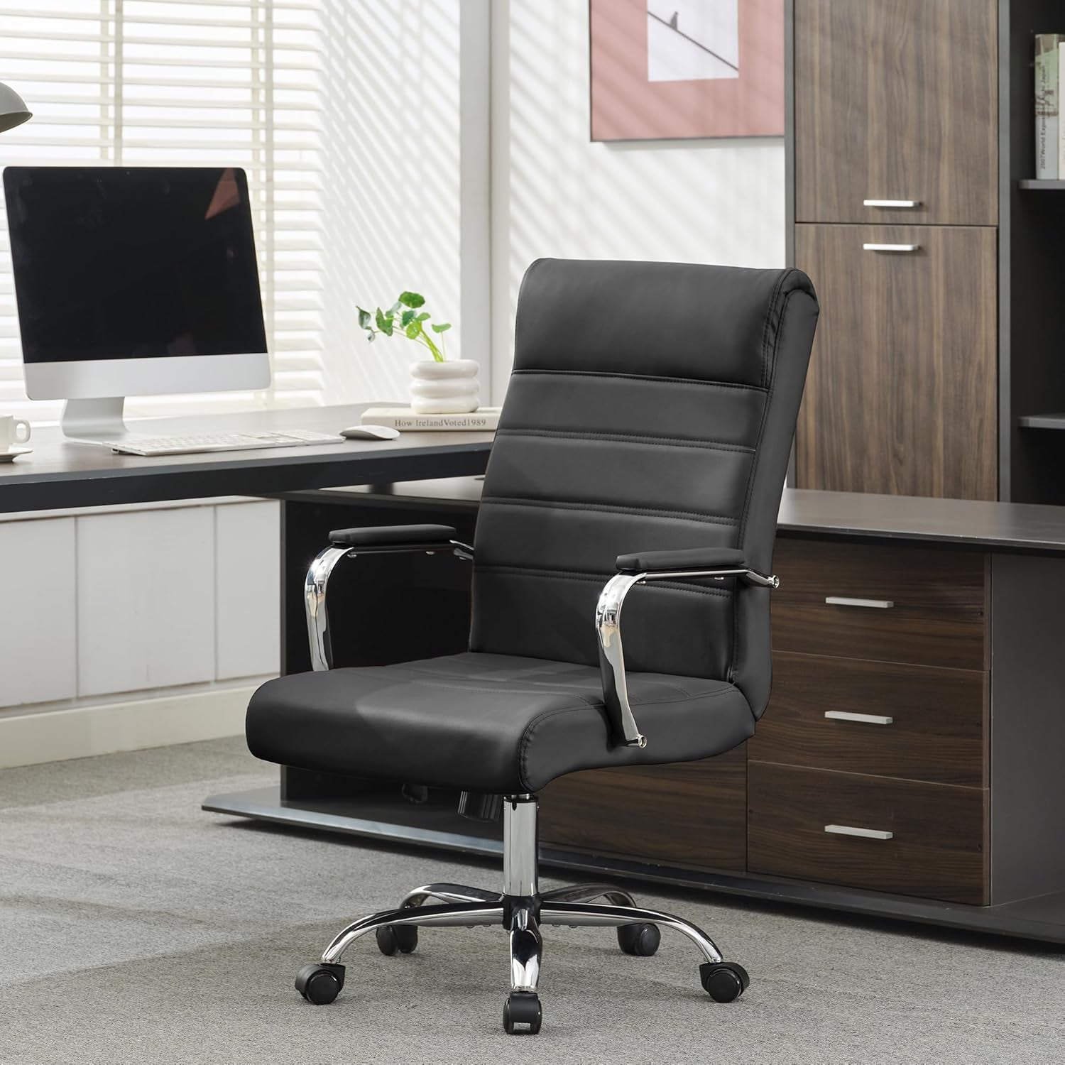 Office Desk Chair,Modern Leather Conference Room Chairs,High Back Ergonomic Home Ofiice Chair,Adjustable Height Swivel Executive Computer Chair with Padded Seat and Armrest