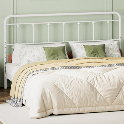 Metal California King Headboard Only, Adjustable Height, Steel Cal King Headboard with Bed Frame Brackets Adapter, Farmhouse Victorian Style, Easy Assembly, White