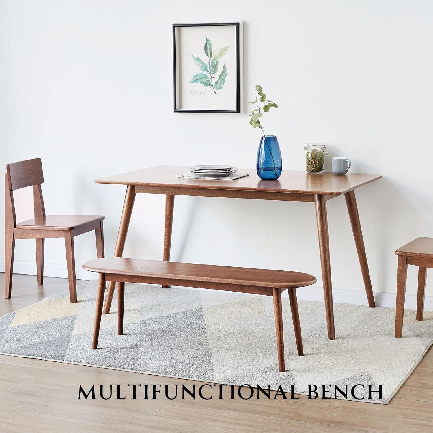 100% Solid Oak Indoor Dining Bench, Wood Bench for End of Bed with Safety Rounded Corners, Entryway Benches for Farmhouse, Kitchen, Living Room(Walnut,12" L X 39.5" W X 16.2" H)