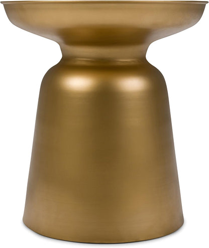 Toby Metal Table - 17 Inch Wide Solid Iron Drum Accent Table in Gold, Industrial Side or End Table for Living Room, Bedroom or Entryway with Sculptural Design, Assembled
