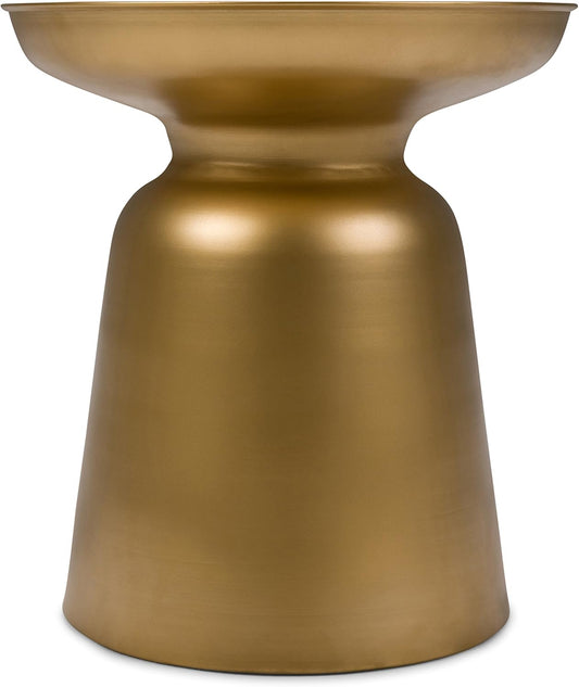 Toby Metal Table - 17 Inch Wide Solid Iron Drum Accent Table in Gold, Industrial Side or End Table for Living Room, Bedroom or Entryway with Sculptural Design, Assembled