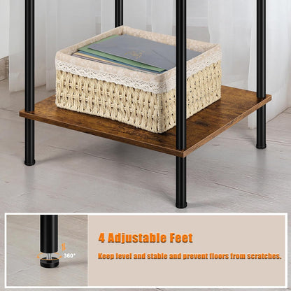 Tall Side Table 30 Inch Height Small Tall Bedside Table with Storage Shelves 3 Tier Narrow End Table Industrial Telephone Table for Living Room, Bedroom, Office, Rustic Brown