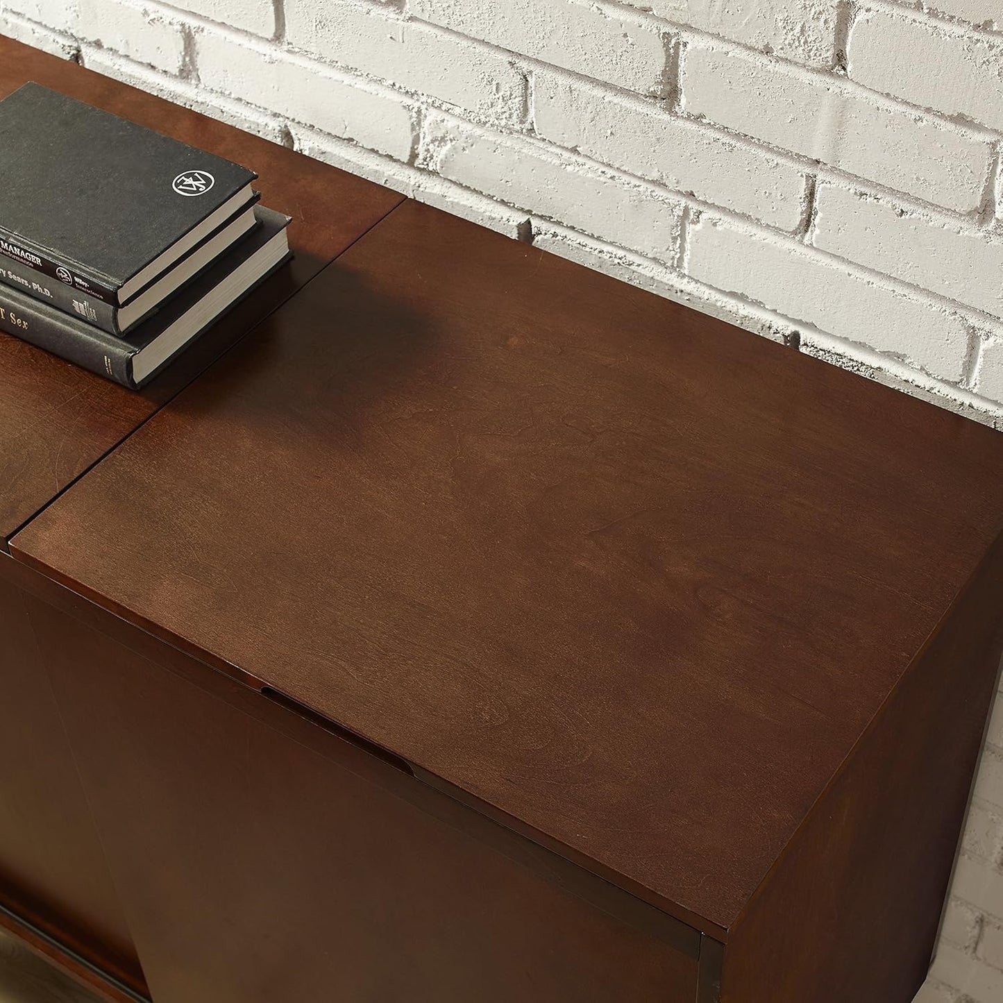 Everett Media Console and Record Player Stand with Storage for Vinyl Records, Mahogany