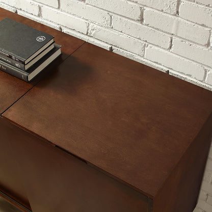 Everett Media Console and Record Player Stand with Storage for Vinyl Records, Mahogany