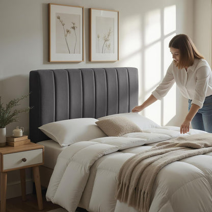 Upholstered King Headboard - Easy Assemble Channel Stitched Headboard King Size Bed - Wall Mounted Headboards with 3D Soundproof Wall Panels Peel & Stick Floating Headboards, Grey