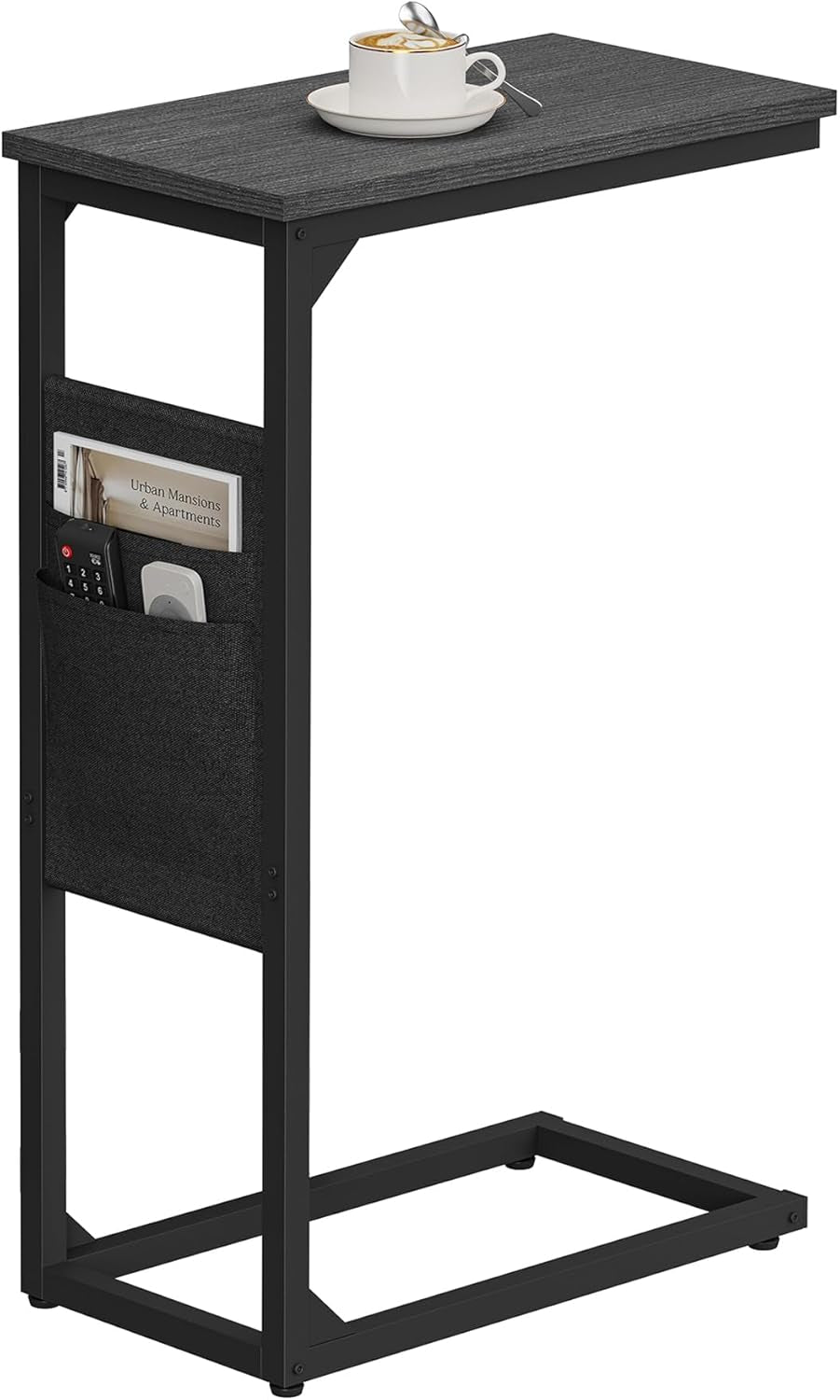 C Shaped End Table, Side Table for Couch, Sofa Table with Storage Bag, TV Tray for Living Room, Bedroom, Black TB01BK082