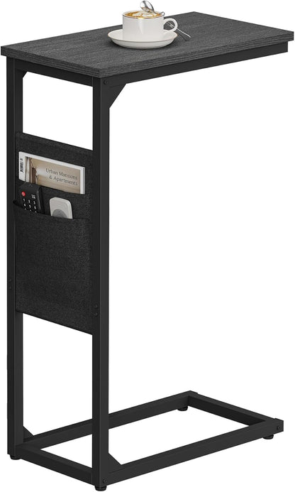 C Shaped End Table, Side Table for Couch, Sofa Table with Storage Bag, TV Tray for Living Room, Bedroom, Brown TB01BB082