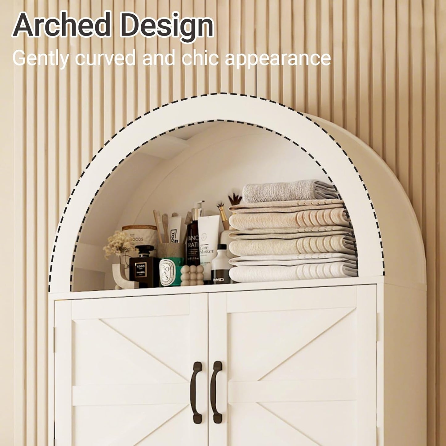 Over the Toilet Storage Cabinet, Farmhouse Bathroom Organizers and Storage with 2 Barn Door & Toilet Paper Holder Stand，Home Space-Saving Toilet Rack, for Bathroom, Restroom and Laundry, White