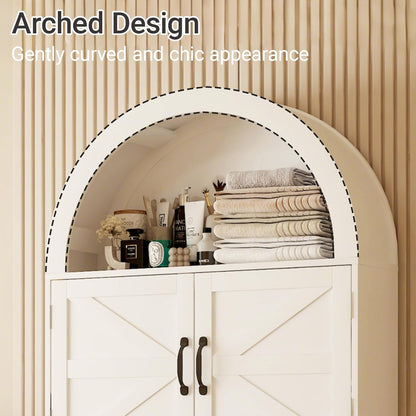 Over the Toilet Storage Cabinet, Farmhouse Bathroom Organizers and Storage with 2 Barn Door & Toilet Paper Holder Stand，Home Space-Saving Toilet Rack, for Bathroom, Restroom and Laundry, White
