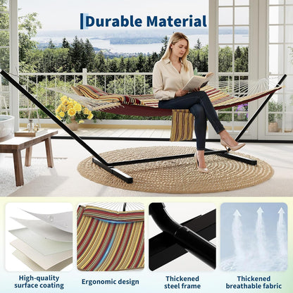 2-Person Hammock with Stand, 450Lbs Weight Capacity, Padded Polyester Fabric & Heavy-Duty Steel Frame, Portable with Carry Bag for Patio Backyard Poolside Garden Camping