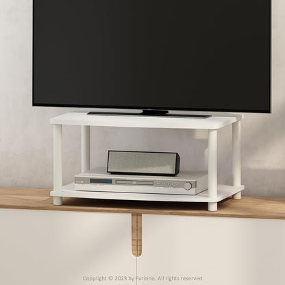Turn-N-Tube TV Riser Stand, 2-Tier Small Elevated No Tools TV Stand, TV Console for TV up to 32 Inch, 15.8" X 23.8" X 11", White