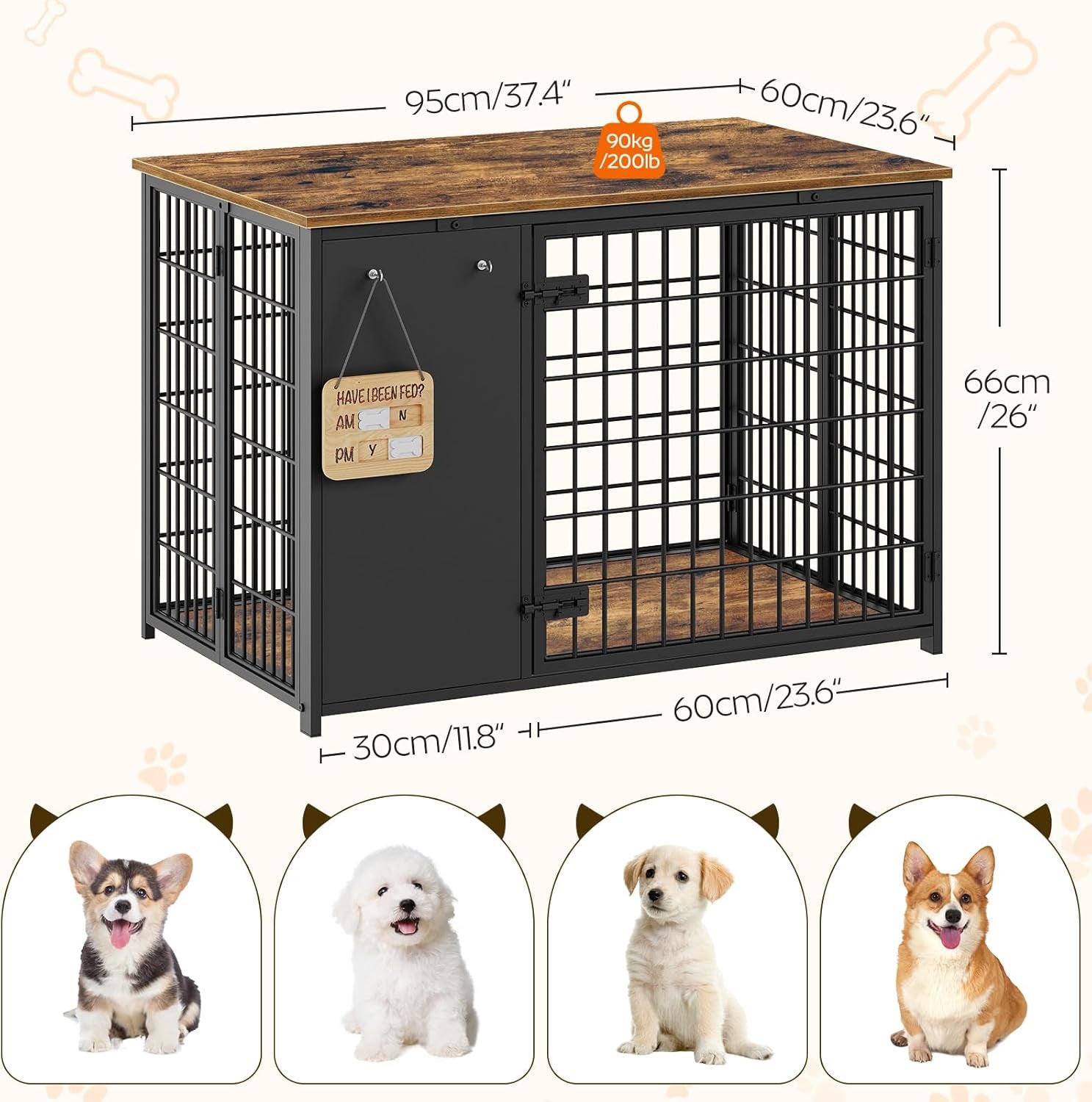 Foldable Dog Crate Furniture, 47.2" Dog Crate with DIY Frame, Heavy Duty Dog Kennel Indoor with Hooks, Wooden Dog Cage End Table, for Small/Medium/Large Dogs, White DC120WH