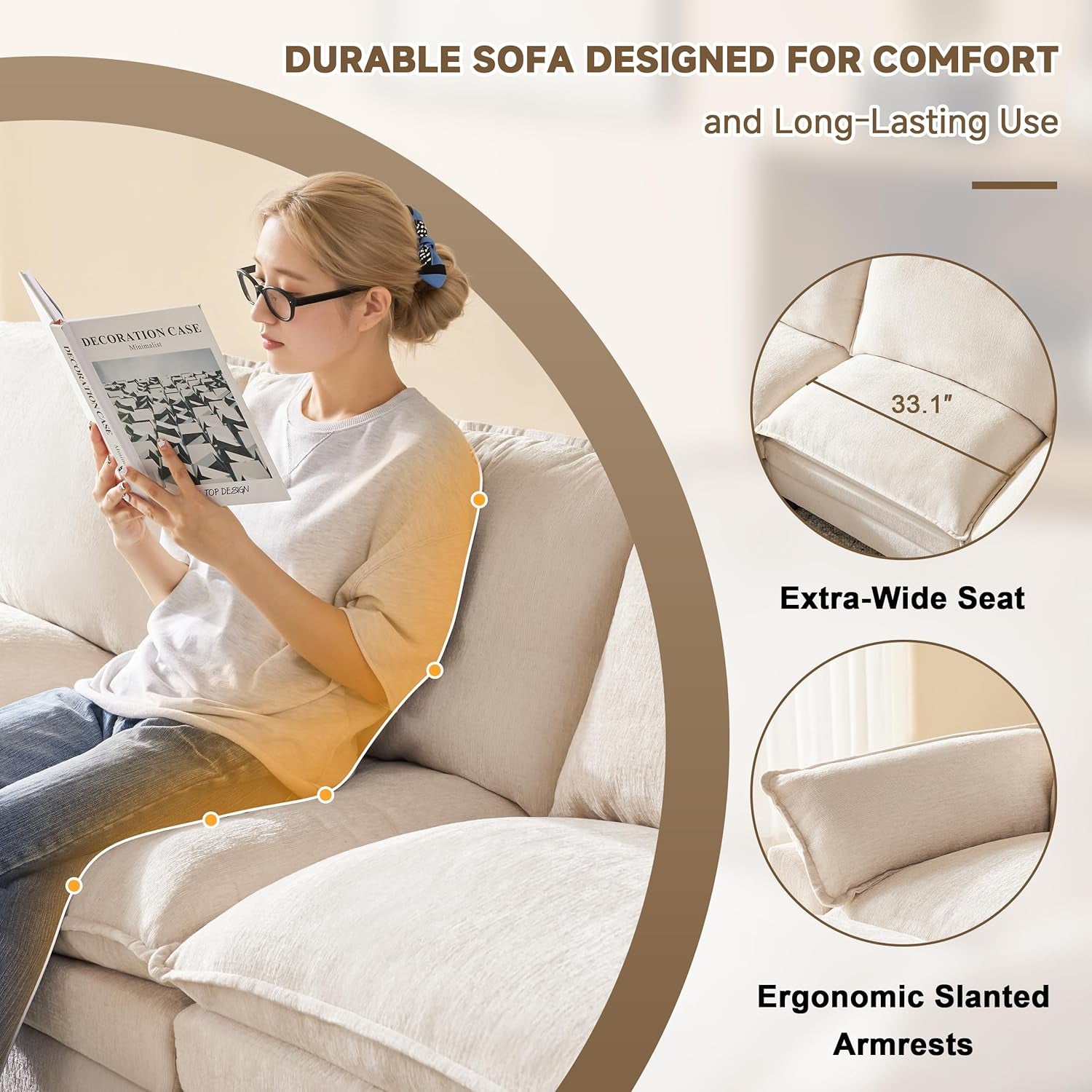 147 Inch Big Comfy Couch with Ottoman, 6 Seat U Shaped Couches, Cloud Modular Sectional Sofa, Modern Cloud Couch Sectionals, Sectional Couches for Living Room, Oversize Deep Seat Sofa, Beige