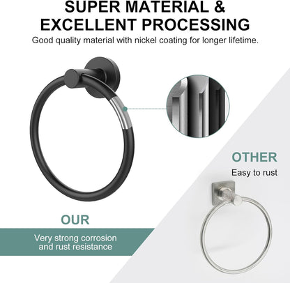 Towel Holder for Bathroom Wall Matte Black Towel Ring Stainless Steel Hand Towel Holder Heavy Duty Towel Hanger for Bath, Kitchen