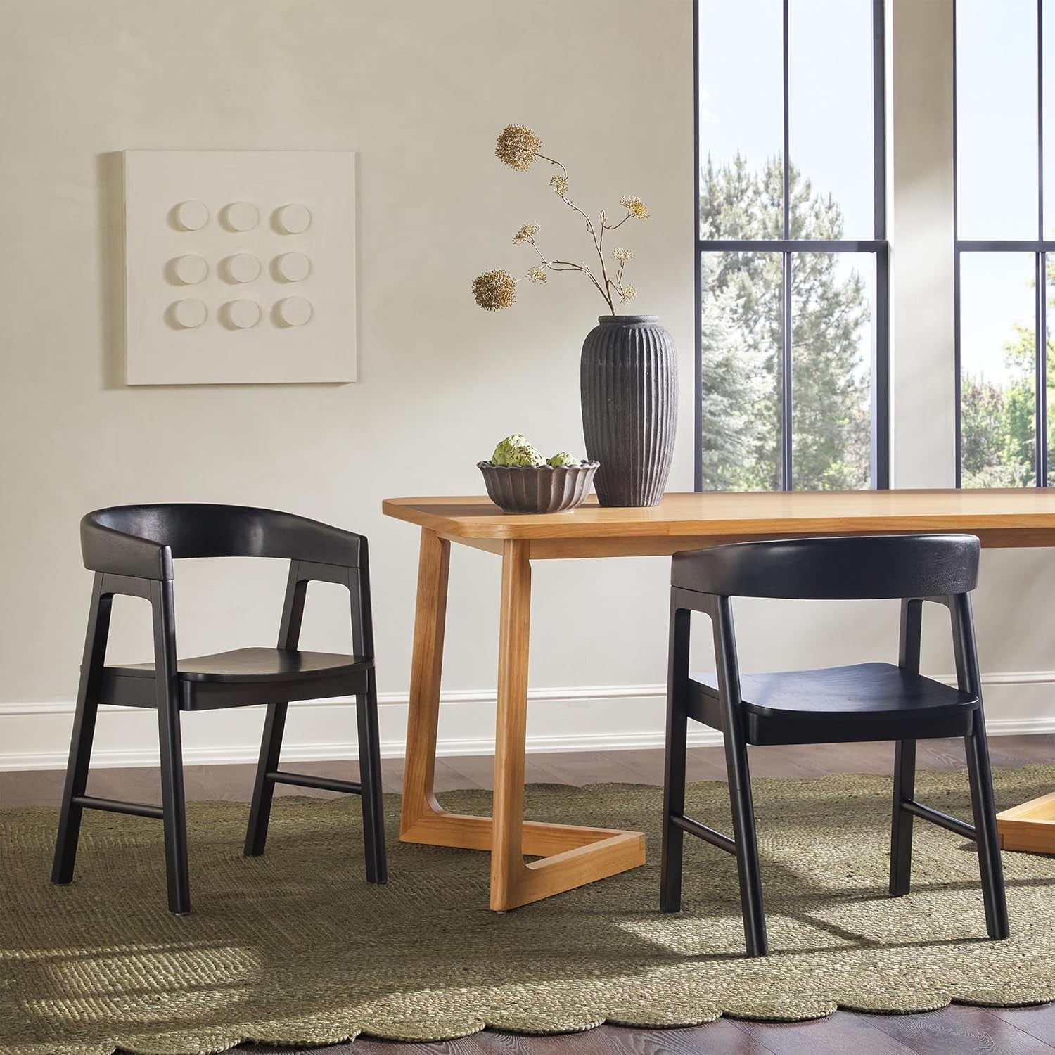 Ezra Modern Solid Wood Rounded Back Dining Chair - Black (Set of 2)