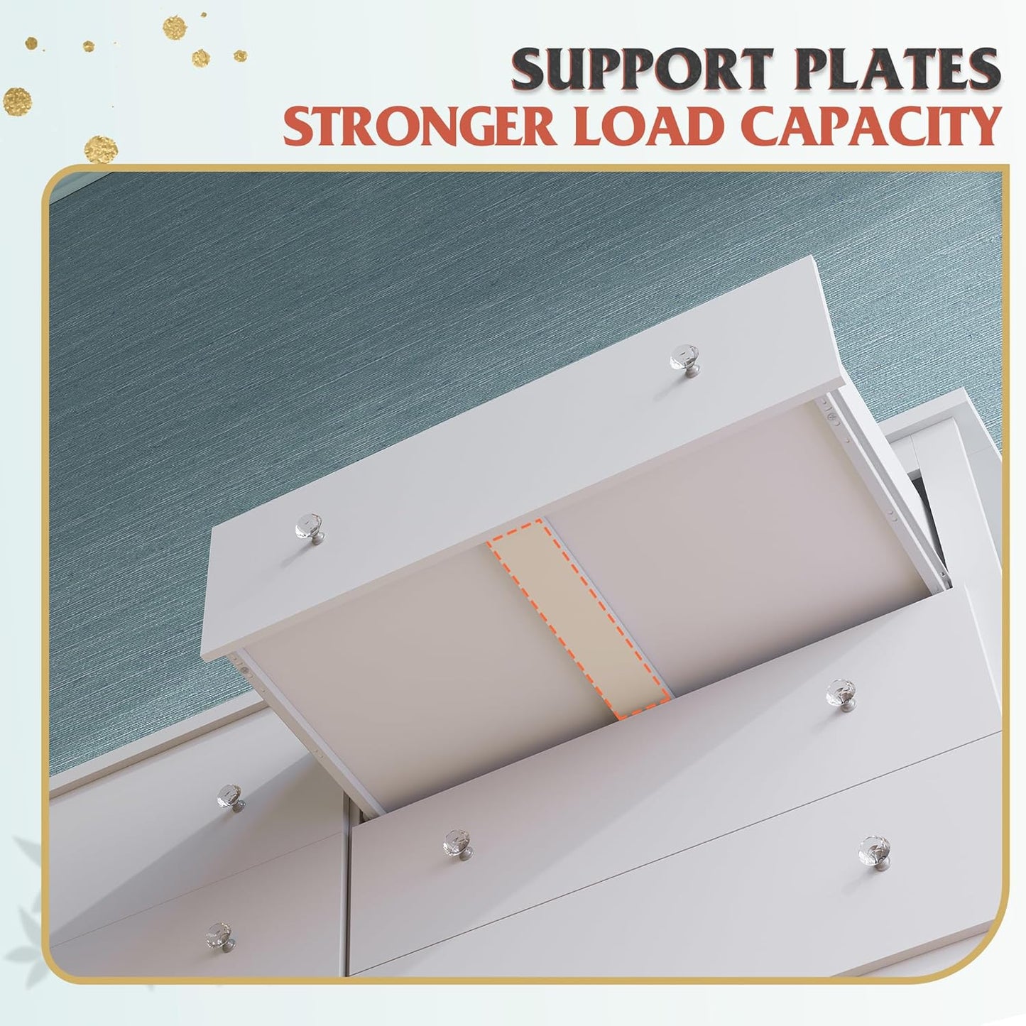 White Dresser with 6 Drawers, 59“ Wide Wooden Chest of Drawers for Bedroom, Modern Dresser Closet Storage Organizer for Living Room Hallway