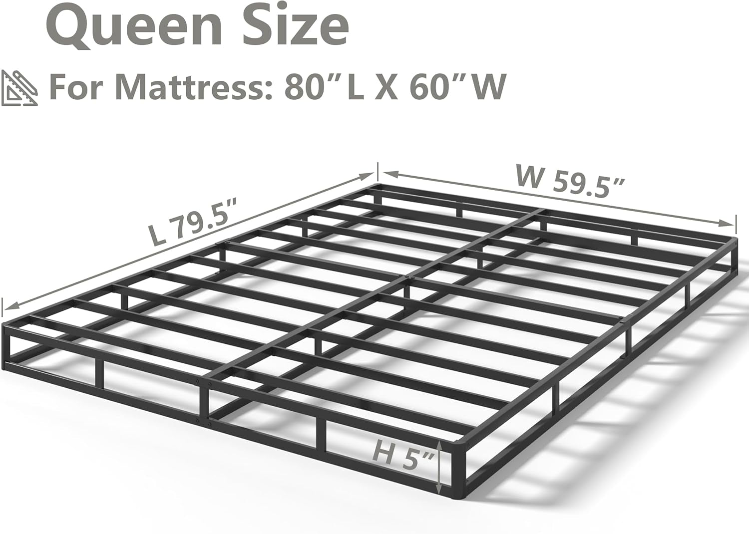 5 Inch Box Spring for Queen Bed, Heavy Duty Metal Mattress Foundation, 3000 Lbs Capacity, Low Profile Bed Base, Noise-Free, Easy Assembly, Fabric Cover