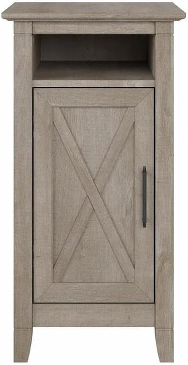 Bush Furniture Key West End Table with Door in Washed Gray, Compact Home Organizer, Storage Solution for Living Room or Bedroom