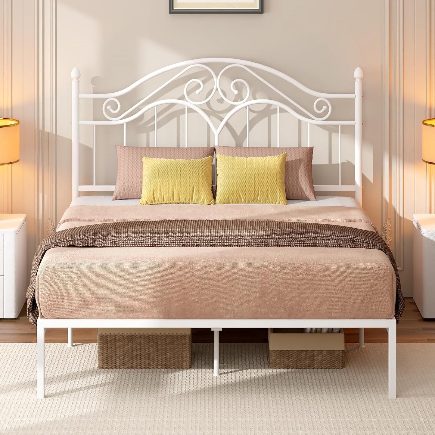 Headboard for Queen Size Bed Frame, Vintage Platform Bed Metal Headboard Only, Height Adjustable, Sturdy and Stable, Queen Size, Easy Assembly,White