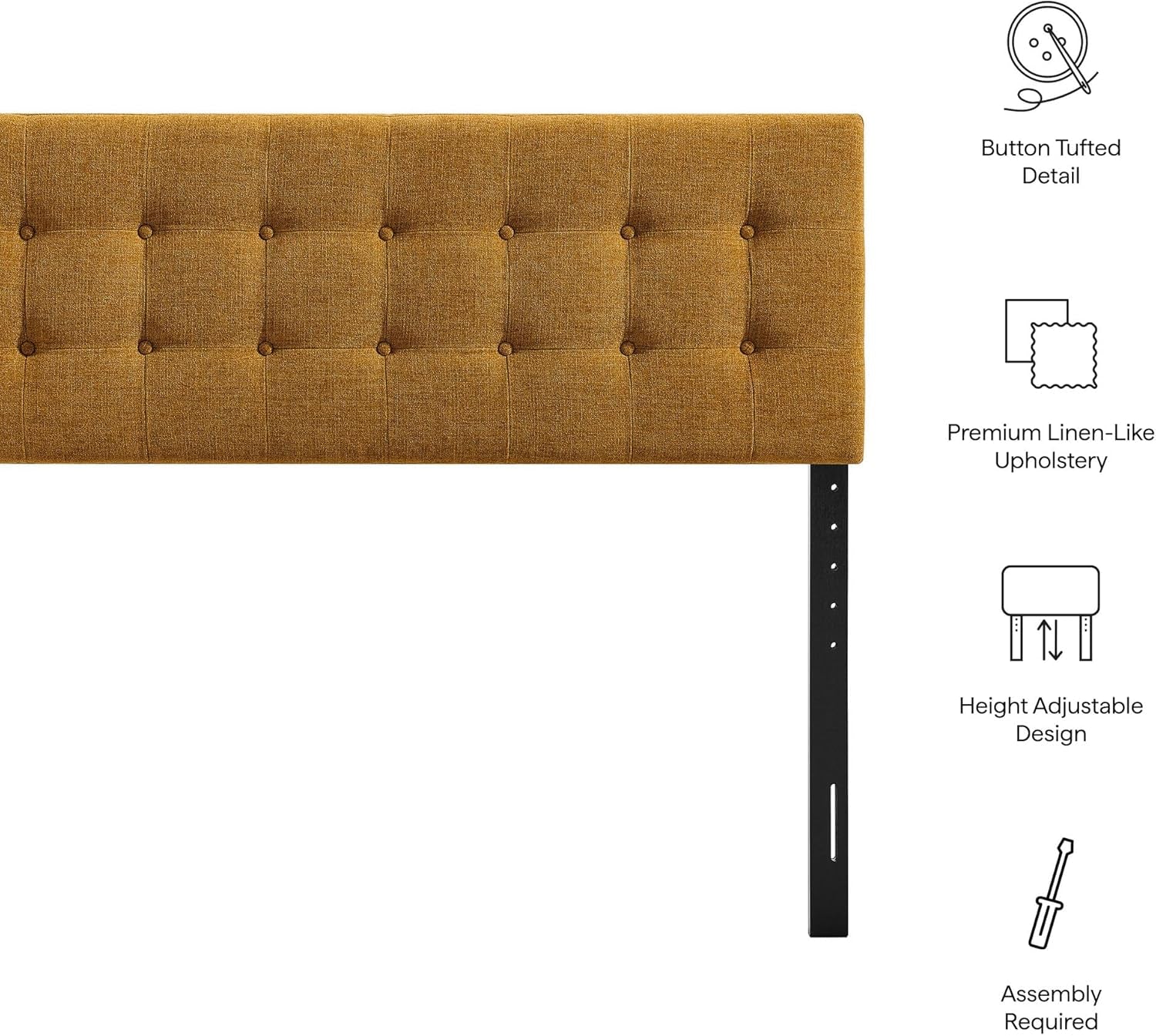 Emily King Size Fabric Headboard in Copper - Linen-Like Upholstery with Button Tufting and 7 Adjustable Height Positions