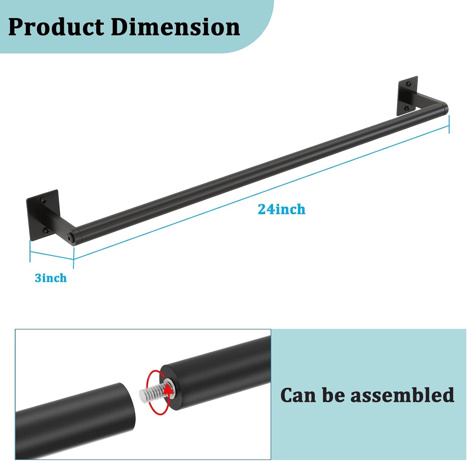 2 Packs 24 Inch Bathroom Towel Bar, Matte Black Towel Racks for Bathroom,  Bathroom Towel Rack Wall Mounted, Bath Hand Towel Holder Organizer, Modern Home Decor Towel Rod