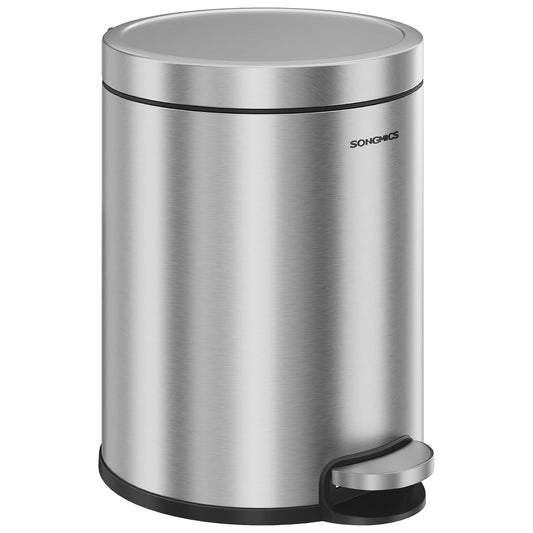 Bathroom Trash Can, 1.6 Gallon (6 L) Small Toilet Garbage Bin with Lid, Soft-Close, Stainless Steel, Pedal, Inner Bucket, Bedroom, Metallic Silver ULTB016EZ01