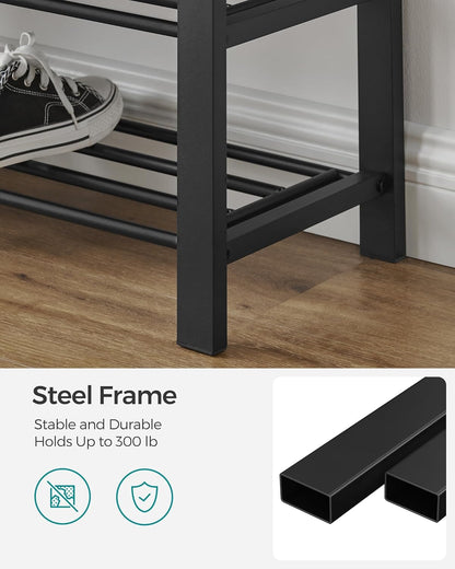 Shoe Bench, Storage Bench, Entryway Bench with Cushion, Shoe Shelf with Seat, Space-Saving, Modern Style, for Living Room, Bedroom, Hallway, Dark Gray and Ink Black ULBS57GYZ