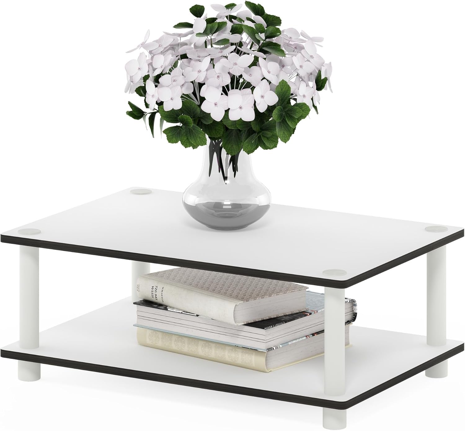 JUST Coffee Table, 2-Tier Modern Coffee Table with Open Shelf, Toolless Assembly Side Table, for Living Room, Bedroom, Home Office, Plain White