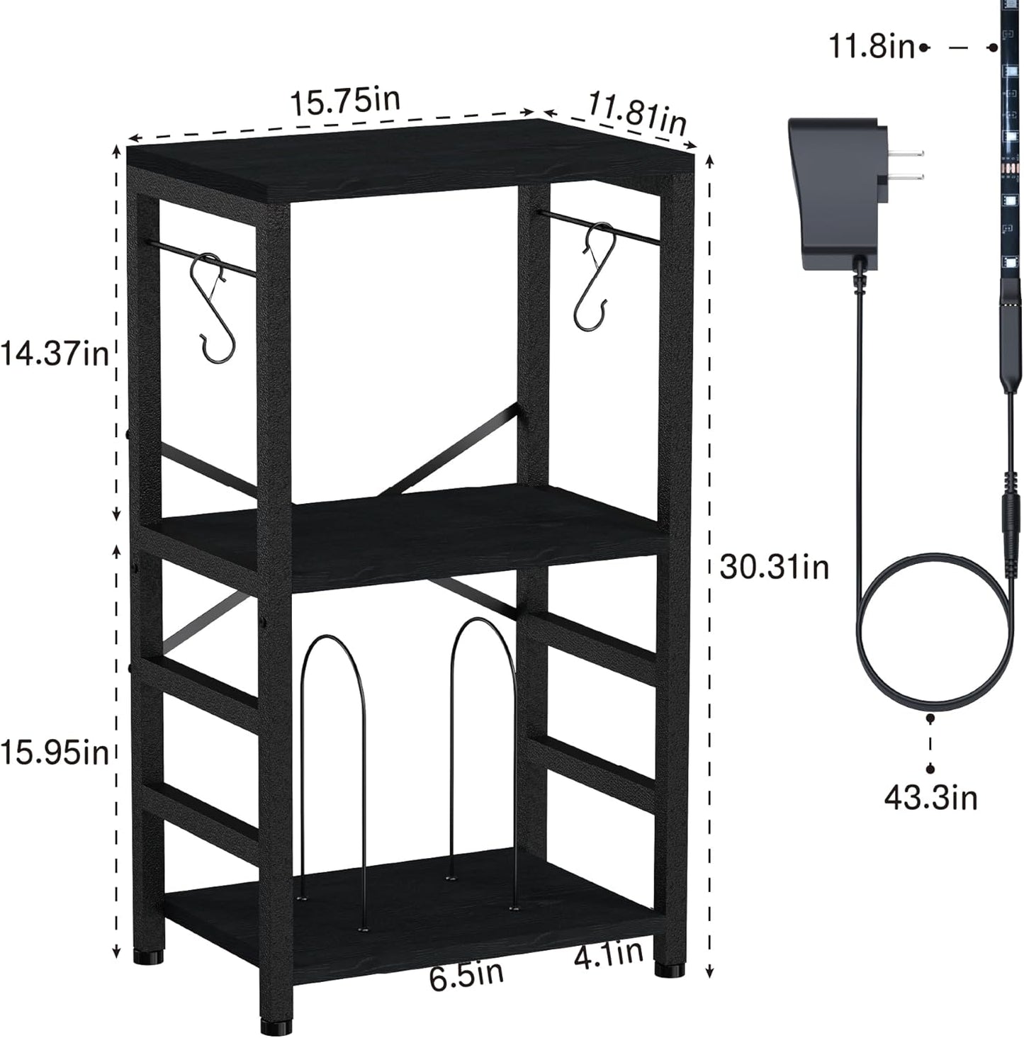 End Table with LED Light,Record Player Stand with Albums Storage,Vinyl Records Storage,Turntable Stand Side Table for Music Room Studio Living Room Bedroom-Modern Black