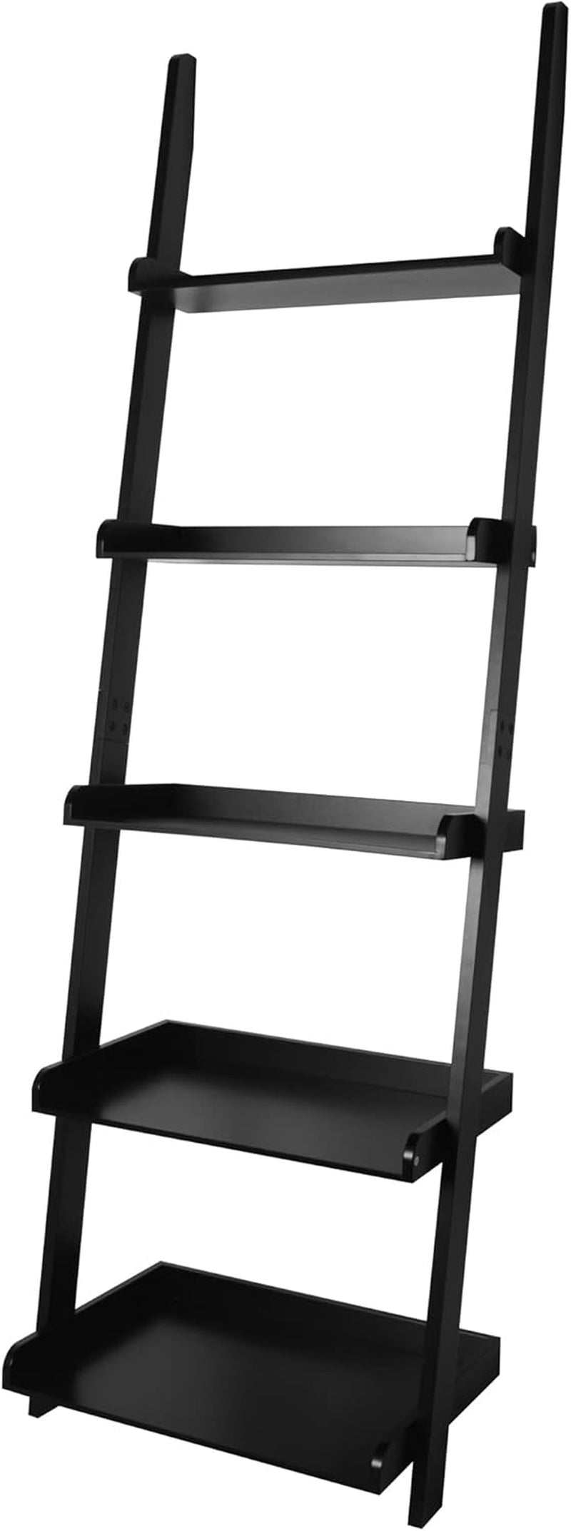 Modern 5 Tier Leaning Wall Ladder Bookshelf Organizer, Storage Rack, 70 Inches, Black
