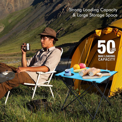 Folding Camping Table, Lightweight Portable Beach Table with 2 Cup Holders & Carry Bag for Camping, Beach, Fishing, Travel, and Outdoor Activities (Small)