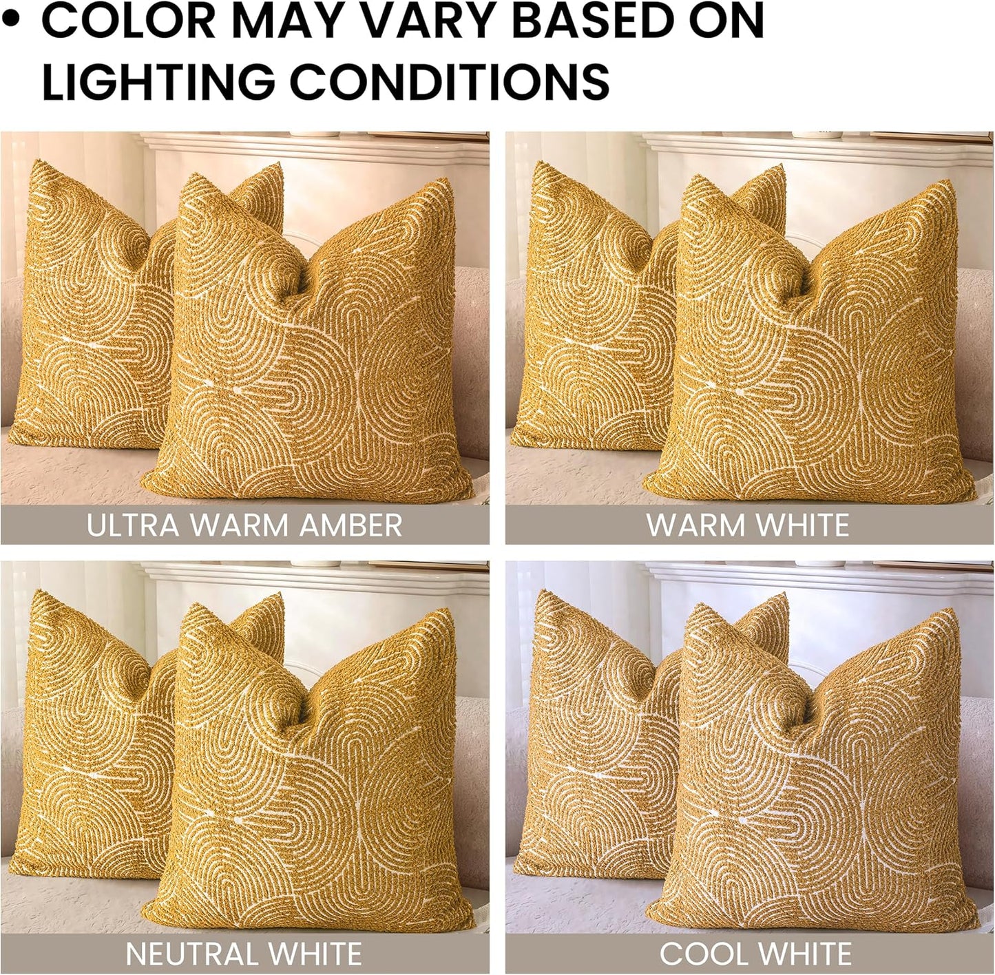 Boho Decorative Textured Throw Pillow Covers 20X20, Organic Modern Mid Century Rainbow Tufted Pillow Case, Farmhouse Rustic Geometric Woven Cushion Case for Bed Couch Sofa, Mustard Yellow