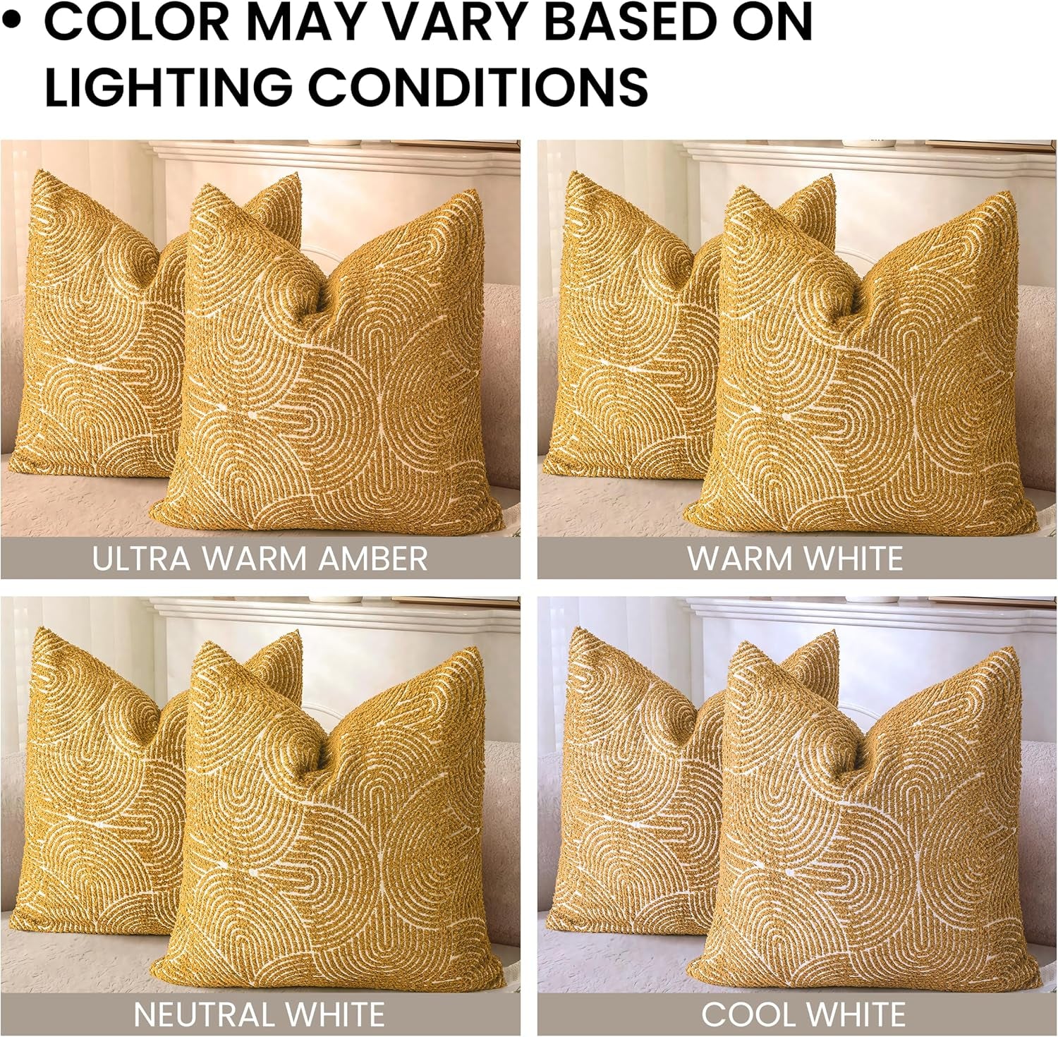 Boho Decorative Textured Throw Pillow Covers 20X20, Organic Modern Mid Century Rainbow Tufted Pillow Case, Farmhouse Rustic Geometric Woven Cushion Case for Bed Couch Sofa, Mustard Yellow