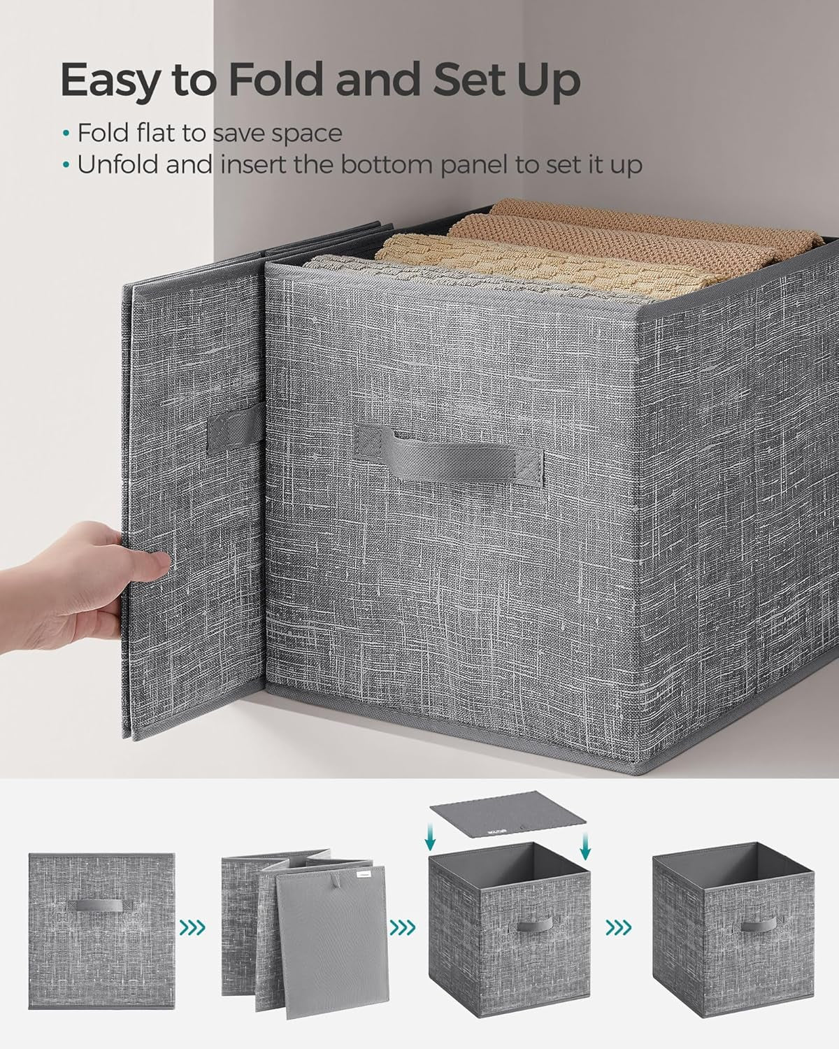 Storage Cubes, 13-Inch Non-Woven Fabric Bins with Double Handles, Set of 8, Closet Organizers for Shelves, Foldable, for Clothes, Cattail Gray UROB833G01