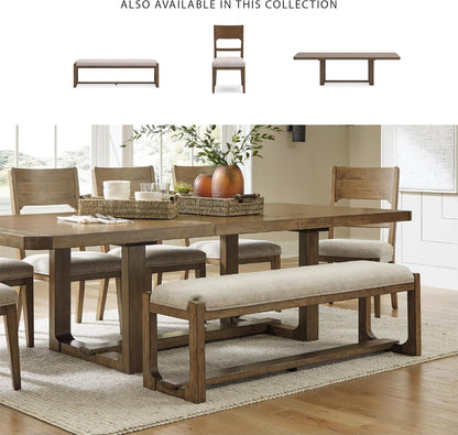 Cabalynn Farmhouse Upholstered 63" Dining Bench, Beige & Light Brown