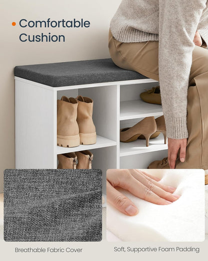 Storage Bench, Superfast Toolless Assembly, 41" Wide Entryway Shoe Cubby Bench with Cushion & Adjustable Shelves, Window Shoe Rack Cabinet, Snow White and Slate Gray ULHS391WE02S