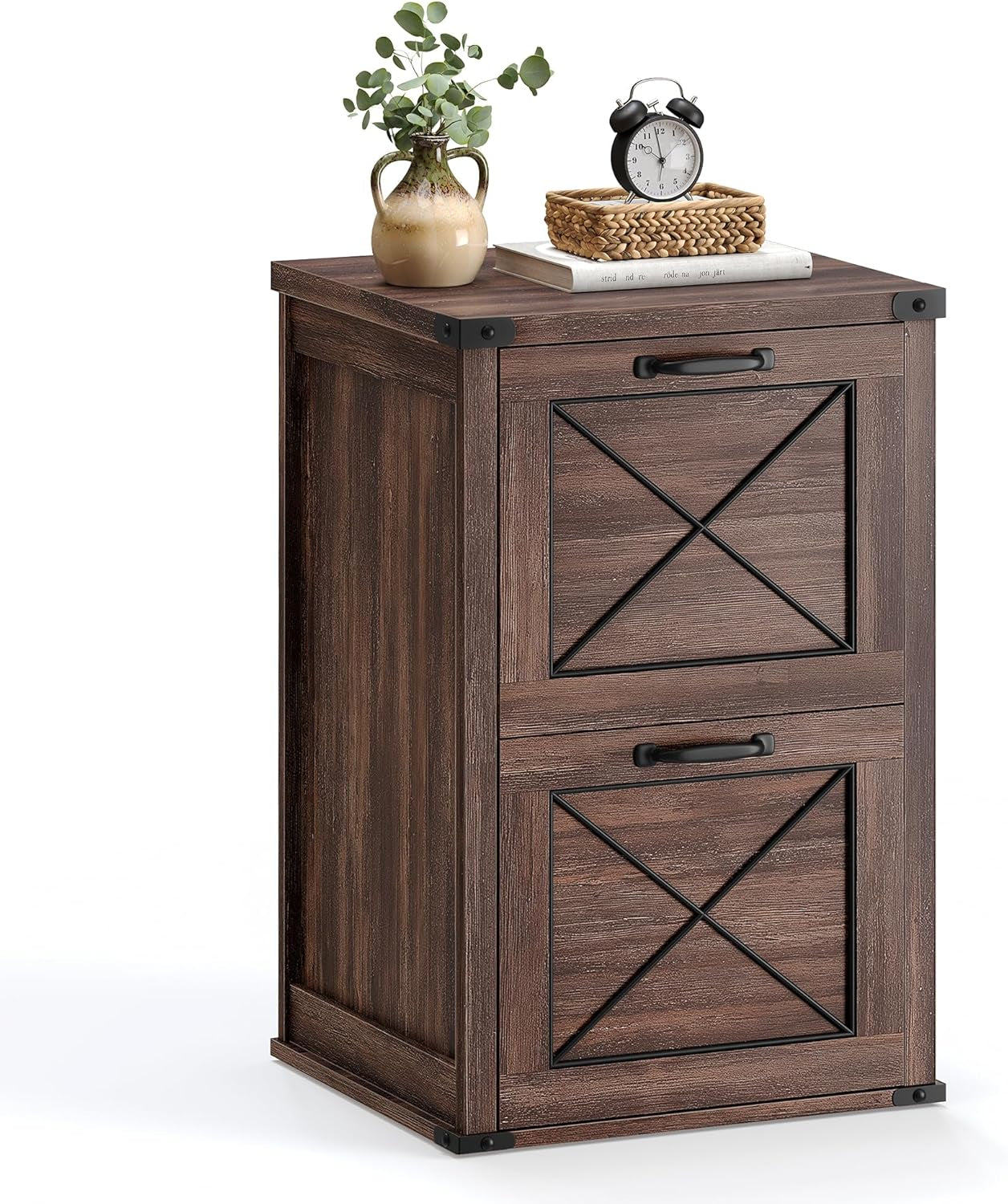 File Cabinet, Filing Cabinet with 2 File Drawers, Printer Stand, Fit A4, Letter Size, Hanging File Folders, Modern Farmhouse Style, for Home Office, Maroon Brown UOFC048K01
