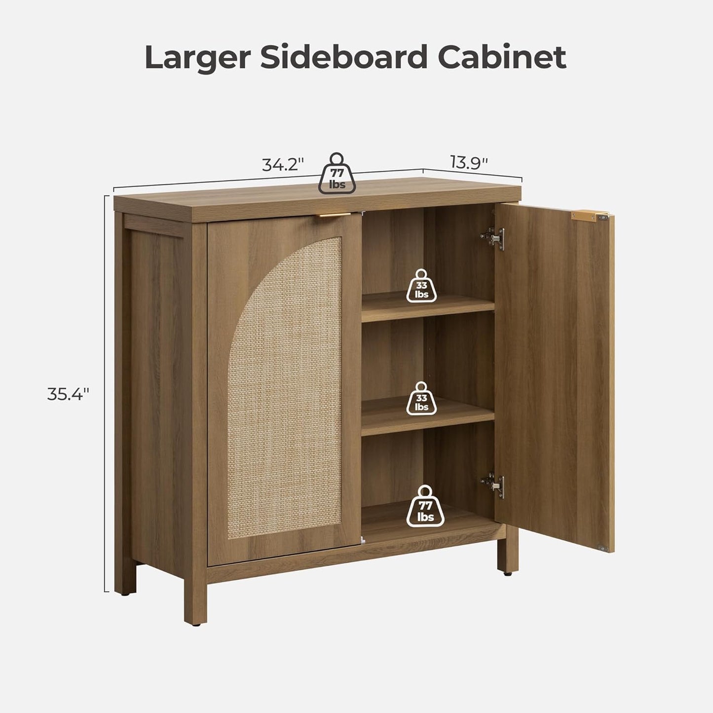 68" W Rattan Sideboard Buffet Cabinet with Storage Set of 2, Mid Century Modern Credenza with Arch Doors & Shelves Farmhouse Coffee Bar Media Console Cabinets for Living Room, Entryway