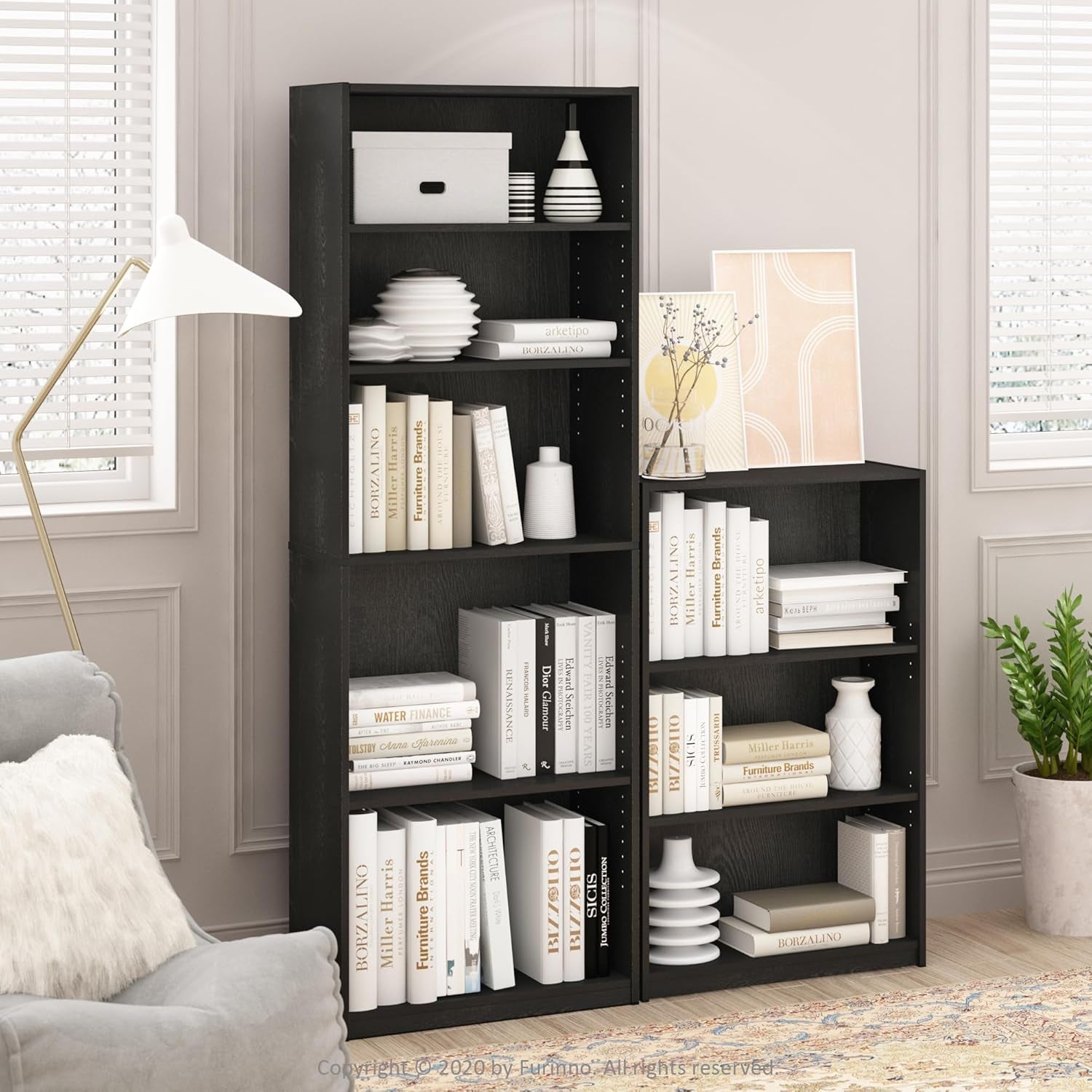JAYA Book Shelf, 3-Tier Bookshelf, Bookcase with Adjustable Shelves, 9.5 X 24.5 X 40.3, for Living Room, Bedroom, Home Office, Blackwood