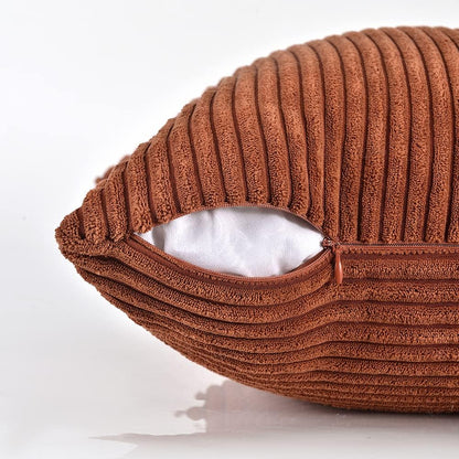 Rust Lumbar Decorative Throw Pillow Covers 12X20 Inch for Couch Bed Sofa, Rustic Farmhouse Boho Home Decor, Soft Striped Corduroy Rectangle Accent Terracotta Cushion Case 30X50 Cm