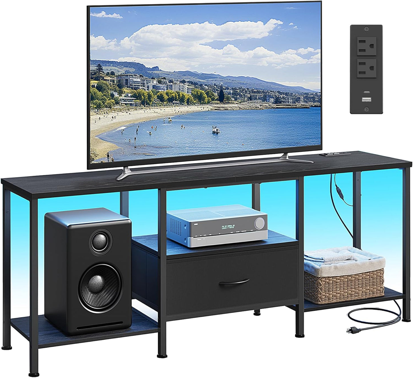 BELLAH Collection - TV Stand for Tvs up to 70 Inches, Media Console Table and Entertainment Center Unit for Living Room, with Shelves and Drawer, Steel, Modern, Ink Black ULGS131B101S